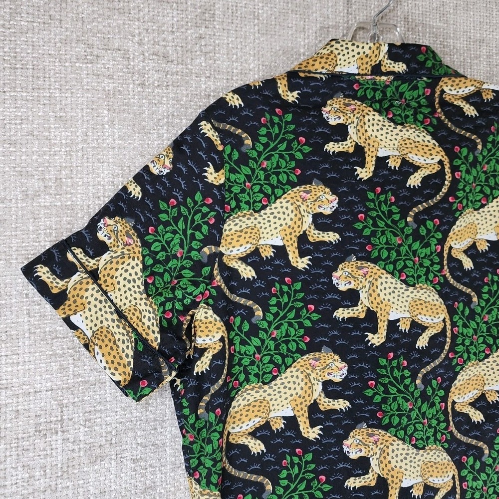 Print Fresh Bagheera Leopard Short Sleep Pajama Set Womens M Black Cotton Nice! - Picture 7 of 16